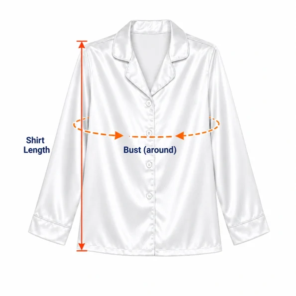 adults satin pajama shirt top size guide