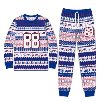 Buffalo Bills Cuffed Pajamas Custom Geometric Motif Bands Blue White Best Selling 1 Webp