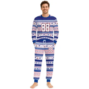 Buffalo Bills Cuffed Pajamas Custom Geometric Motif Bands Blue White Fashion Forward Webp