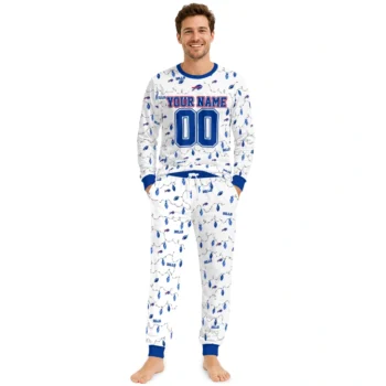 Buffalo Bills Cuffed Pajamas Customized Wavy Light Strands Blue White Fashion Forward Webp