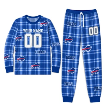 Buffalo Bills Cuffed Pajamas Customized Windowpane Plaid Blue Best Selling Webp