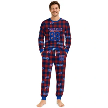 Buffalo Bills Cuffed Pajamas Personalized Buffalo Check Blue Red Fashion Forward Webp