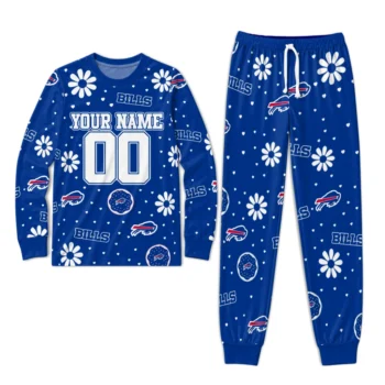 Buffalo Bills Cuffed Pajamas Personalized Floral Doodle Scatter Blue Best Selling Webp