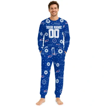 Buffalo Bills Cuffed Pajamas Personalized Floral Doodle Scatter Blue Fashion Forward Webp