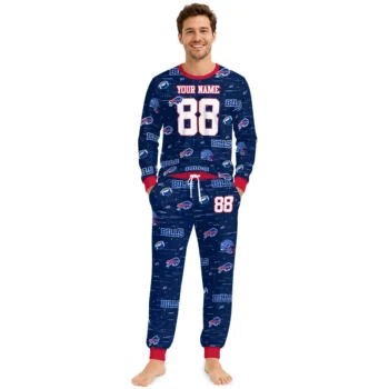 Buffalo Bills Cuffed Pajamas Personalized Linear Icon Scatter Blue Fashion Forward Webp