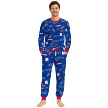 Buffalo Bills Cuffed Pajamas Personalized Sparse Oval Toss Blue Fashion Forward Webp
