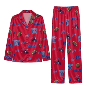 Buffalo Bills Satin Pajamas Custom Emblem Toss Red Best Selling Webp