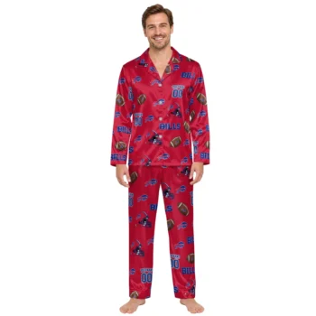 Buffalo Bills Satin Pajamas Custom Emblem Toss Red Fashion Forward Webp