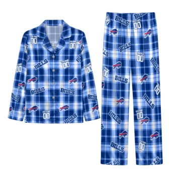 Buffalo Bills Satin Pajamas Custom Tartan Grid Blue Best Selling Webp