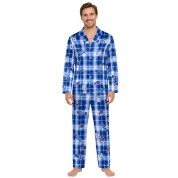 Buffalo Bills Satin Pajamas Custom Tartan Grid Blue Fashion Forward Webp