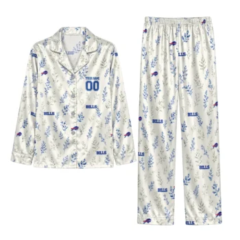 Buffalo Bills Satin Pajamas Customized Botanical Sprigs Cream Best Selling Webp