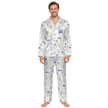 Buffalo Bills Satin Pajamas Customized Botanical Sprigs Cream Fashion Forward Webp