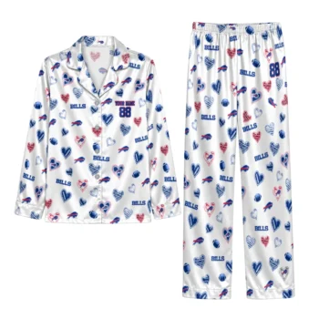 Buffalo Bills Satin Pajamas Customized Heart Sketches Blue White Best Selling Webp