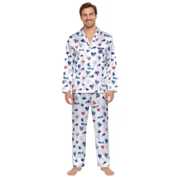 Buffalo Bills Satin Pajamas Customized Heart Sketches Blue White Fashion Forward Webp