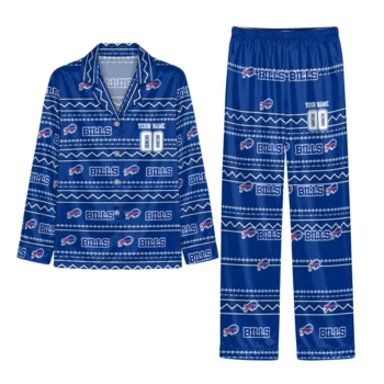 Buffalo Bills Satin Pajamas Customized Zigzag Bands Blue Best Selling Webp