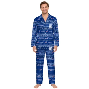 Buffalo Bills Satin Pajamas Customized Zigzag Bands Blue Fashion Forward Webp