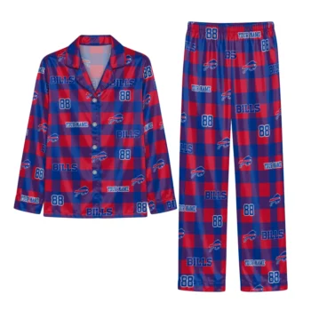 Buffalo Bills Satin Pajamas Personalized Buffalo Check Blue Red Best Selling Webp