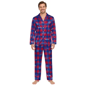 Buffalo Bills Satin Pajamas Personalized Buffalo Check Blue Red Fashion Forward Webp