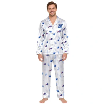 Buffalo Bills Satin Pajamas Personalized Sparse Motif Scatter Blue White Fashion Forward Webp