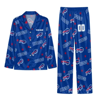 Buffalo Bills Satin Pajamas Personalized Star Scatter Blue Best Selling Webp