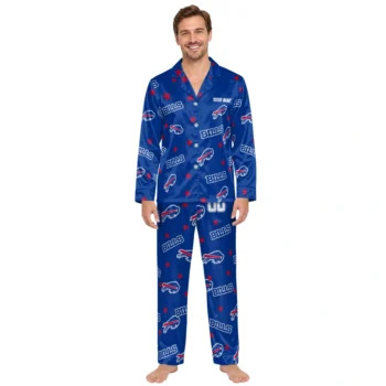 Buffalo Bills Satin Pajamas Personalized Star Scatter Blue Fashion Forward Webp