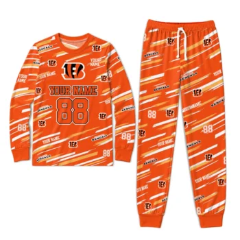 Cincinnati Bengals Cuffed Pajamas Custom Diagonal Brush Strokes Orange Best Selling Webp