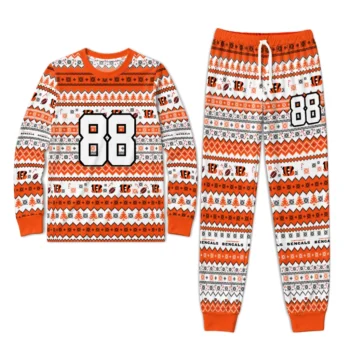 Cincinnati Bengals Cuffed Pajamas Custom Geometric Motif Bands Orange White Best Selling Webp