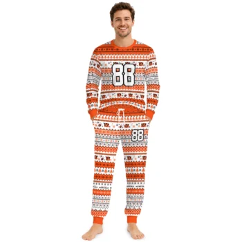 Cincinnati Bengals Cuffed Pajamas Custom Geometric Motif Bands Orange White Fashion Forward Webp