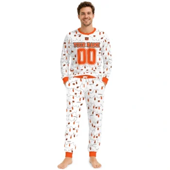Cincinnati Bengals Cuffed Pajamas Customized Wavy Light Strands Orange White Fashion Forward Webp