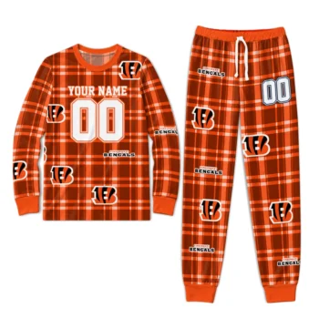Cincinnati Bengals Cuffed Pajamas Customized Windowpane Plaid Orange Best Selling Webp
