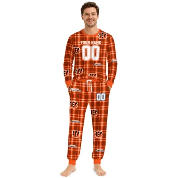 Cincinnati Bengals Cuffed Pajamas Customized Windowpane Plaid Orange Fashion Forward Webp