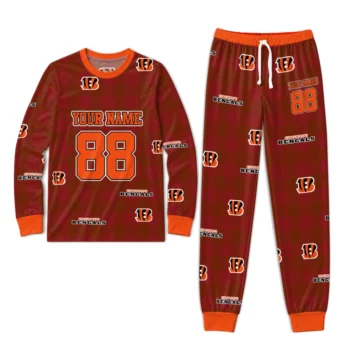 Cincinnati Bengals Cuffed Pajamas Personalized Buffalo Check Orange Red Best Selling Webp