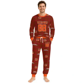 Cincinnati Bengals Cuffed Pajamas Personalized Buffalo Check Orange Red Fashion Forward Webp