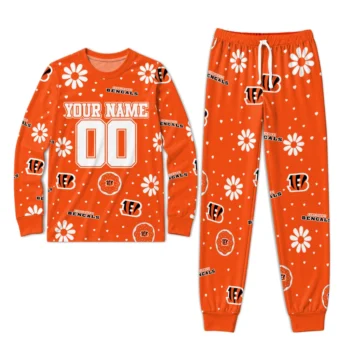 Cincinnati Bengals Cuffed Pajamas Personalized Floral Doodle Scatter Orange Best Selling Webp