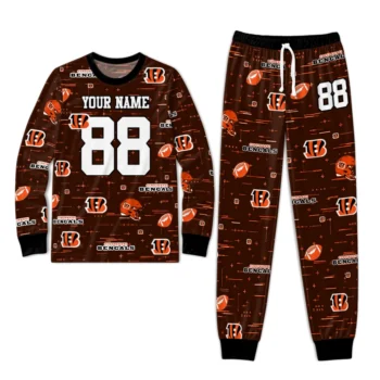 Cincinnati Bengals Cuffed Pajamas Personalized Linear Icon Scatter Orange Best Selling Webp
