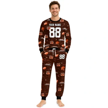 Cincinnati Bengals Cuffed Pajamas Personalized Linear Icon Scatter Orange Fashion Forward Webp