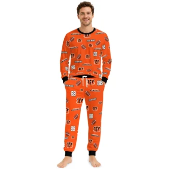 Cincinnati Bengals Cuffed Pajamas Personalized Sparse Oval Toss Orange Fashion Forward Webp