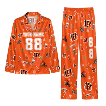 Cincinnati Bengals Satin Pajamas Custom Novelty Motif Toss Best Selling Webp