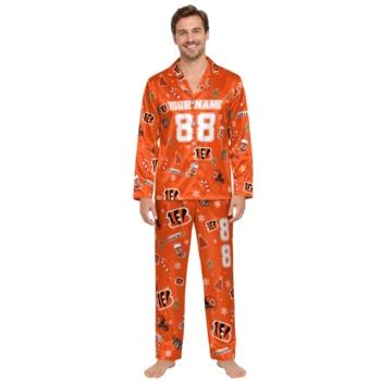 Cincinnati Bengals Satin Pajamas Custom Novelty Motif Toss Fashion Forward Webp