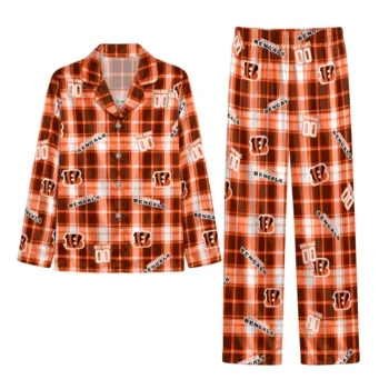 Cincinnati Bengals Satin Pajamas Custom Tartan Grid Orange Best Selling Webp