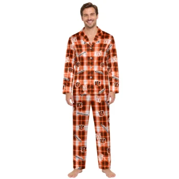 Cincinnati Bengals Satin Pajamas Custom Tartan Grid Orange Fashion Forward Webp