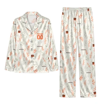 Cincinnati Bengals Satin Pajamas Customized Botanical Sprigs Cream Best Selling Webp