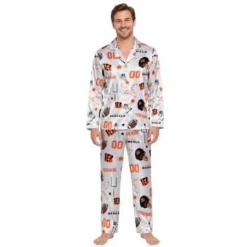 Cincinnati Bengals Satin Pajamas Customized Diagram Icon Toss Gray Fashion Forward Webp