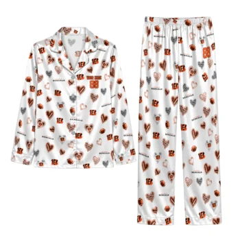 Cincinnati Bengals Satin Pajamas Customized Heart Sketches Orange White Best Selling Webp