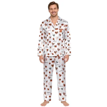 Cincinnati Bengals Satin Pajamas Customized Heart Sketches Orange White Fashion Forward Webp