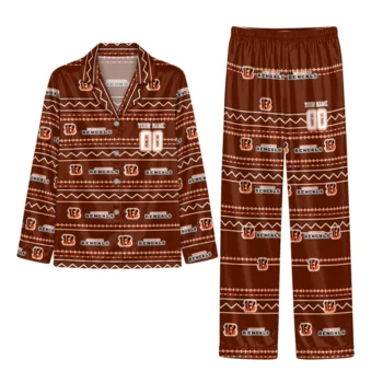 Cincinnati Bengals Satin Pajamas Customized Zigzag Bands Orange Best Selling Webp