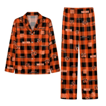 Cincinnati Bengals Satin Pajamas Personalized Buffalo Check Orange Black Best Selling Webp