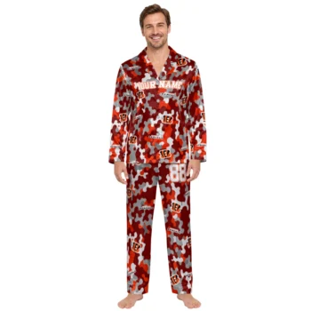 Cincinnati Bengals Satin Pajamas Personalized Organic Camouflage Orange Fashion Forward Webp