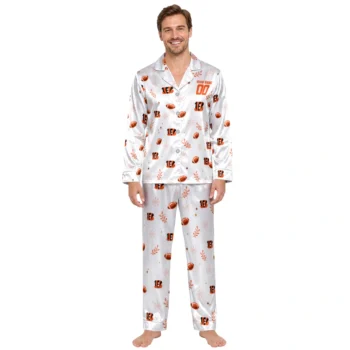 Cincinnati Bengals Satin Pajamas Personalized Sparse Motif Scatter Orange White Fashion Forward Webp