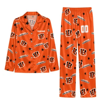 Cincinnati Bengals Satin Pajamas Personalized Star Scatter Orange Best Selling Webp